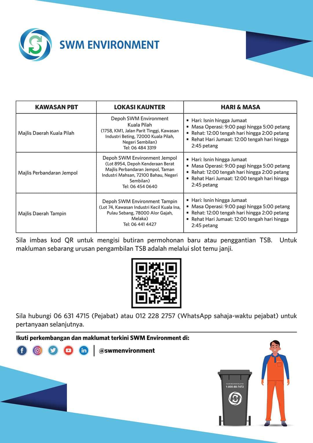 JADUAL OPERASI KAUNTER PENGAMBILAN TONG SAMPAH BERODA