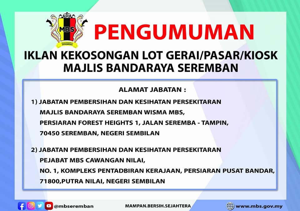 IKLAN KEKOSONGAN LOT GERAI/ PASAR/ KIOSK MBS