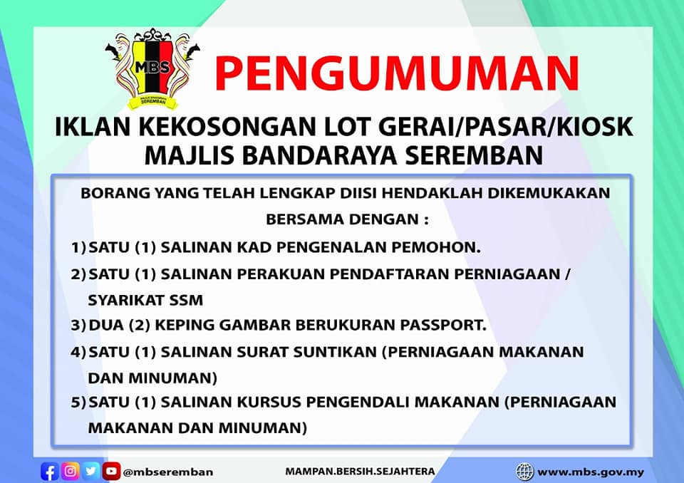 IKLAN KEKOSONGAN LOT GERAI/ PASAR/ KIOSK MBS
