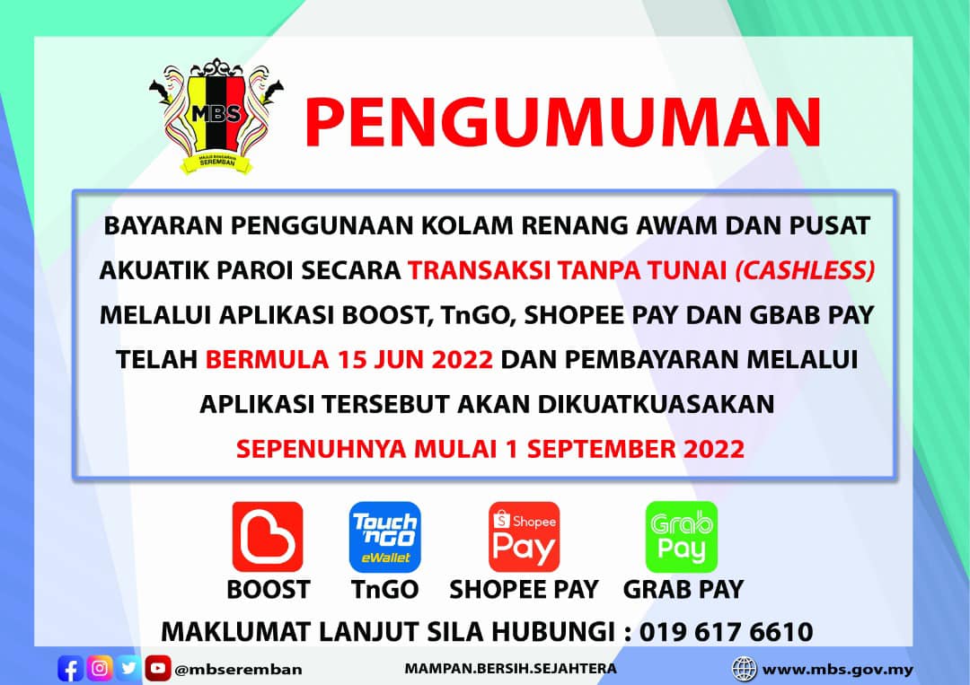 BAYARAN PENGGUNAAN KOLAM RENANG AWAM DAN PUSAT AKUATIK PAROI SECARA TRANSAKSI TANPA TUNAI (CASHLESS)
