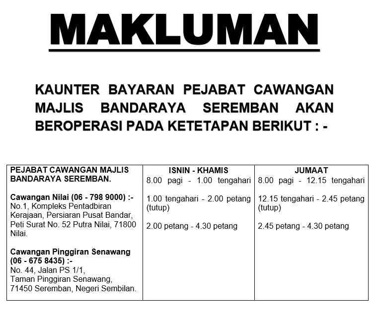 Waktu Operasi Pejabat Cawangan MBS