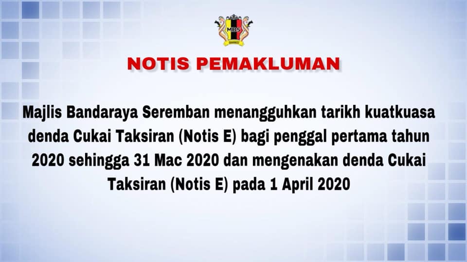 PENANGGUHAN TARIKH KUATKUASA DENDA CUKAI TAKSIRAN