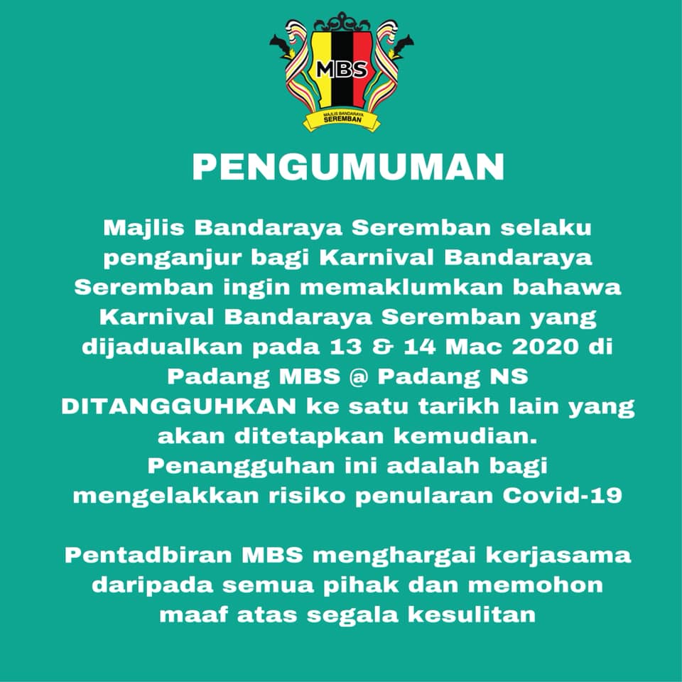 KARNIVAL BANDARAYA SEREMBAN DITANGGUHKAN