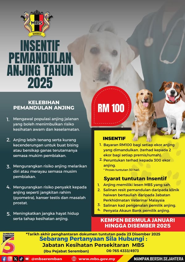 Insentif Pemandulan Anjing Tahun 2025
