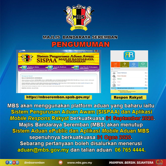 Penutupan ePublic & Aplikasi Mobile Aduan MBS