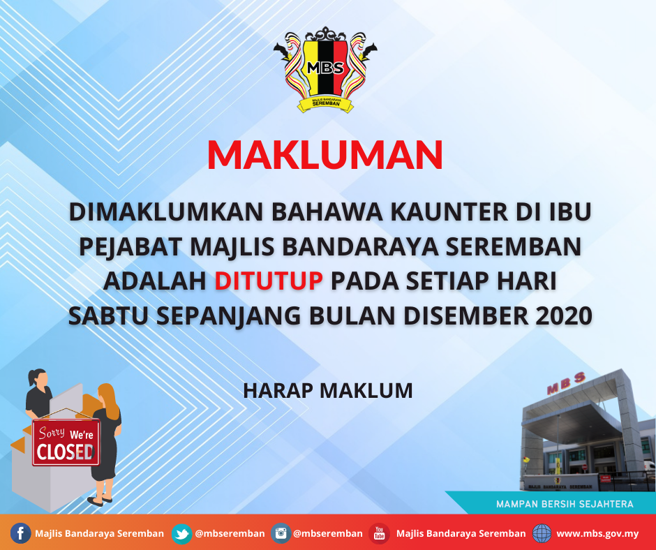 kaunter MBS tutup pada hari Sabtu