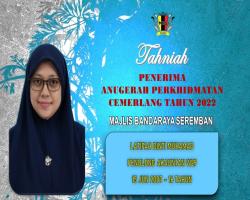 TAHNIAH DIUCAPKAN KEPADA PEGAWAI & KAKITANGAN MAJLIS BANDARAYA SEREMBAN YANG TELAH MENERIMA ANUGERAH PERKHIDMATAN CEMERLANG TAHUN 2022 PENTADBIRAN KERAJAAN NEGERI SEMBILAN