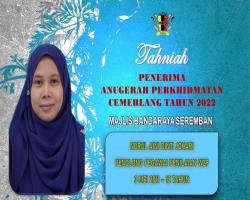 TAHNIAH DIUCAPKAN KEPADA PEGAWAI & KAKITANGAN MAJLIS BANDARAYA SEREMBAN YANG TELAH MENERIMA ANUGERAH PERKHIDMATAN CEMERLANG TAHUN 2022 PENTADBIRAN KERAJAAN NEGERI SEMBILAN