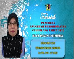 TAHNIAH DIUCAPKAN KEPADA PEGAWAI & KAKITANGAN MAJLIS BANDARAYA SEREMBAN YANG TELAH MENERIMA ANUGERAH PERKHIDMATAN CEMERLANG TAHUN 2022 PENTADBIRAN KERAJAAN NEGERI SEMBILAN