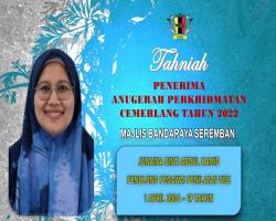 TAHNIAH DIUCAPKAN KEPADA PEGAWAI & KAKITANGAN MAJLIS BANDARAYA SEREMBAN YANG TELAH MENERIMA ANUGERAH PERKHIDMATAN CEMERLANG TAHUN 2022 PENTADBIRAN KERAJAAN NEGERI SEMBILAN